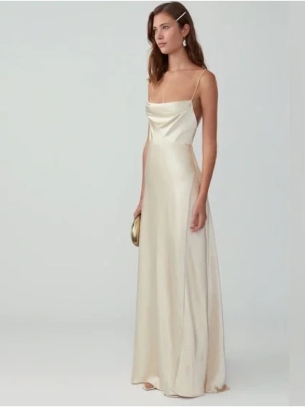 Fame and Partners Ivory Satin Maxi Slip Dress